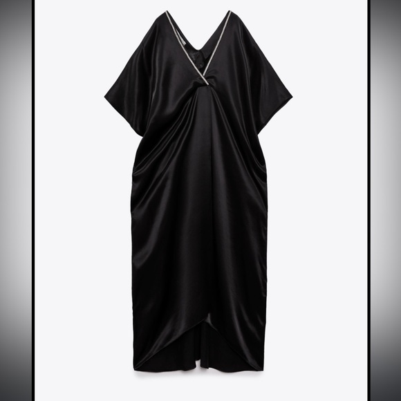 ZARA | satin caftan with embellished neckline - Picture 3 of 8